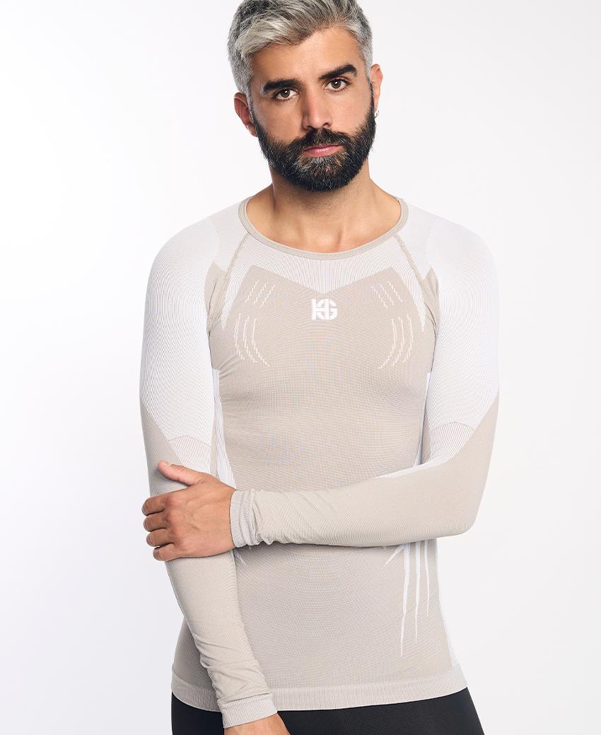 sport hg RAVEN Camiseta de manga larga con fibra de carbono blanco y camel Envío internacional gratuito