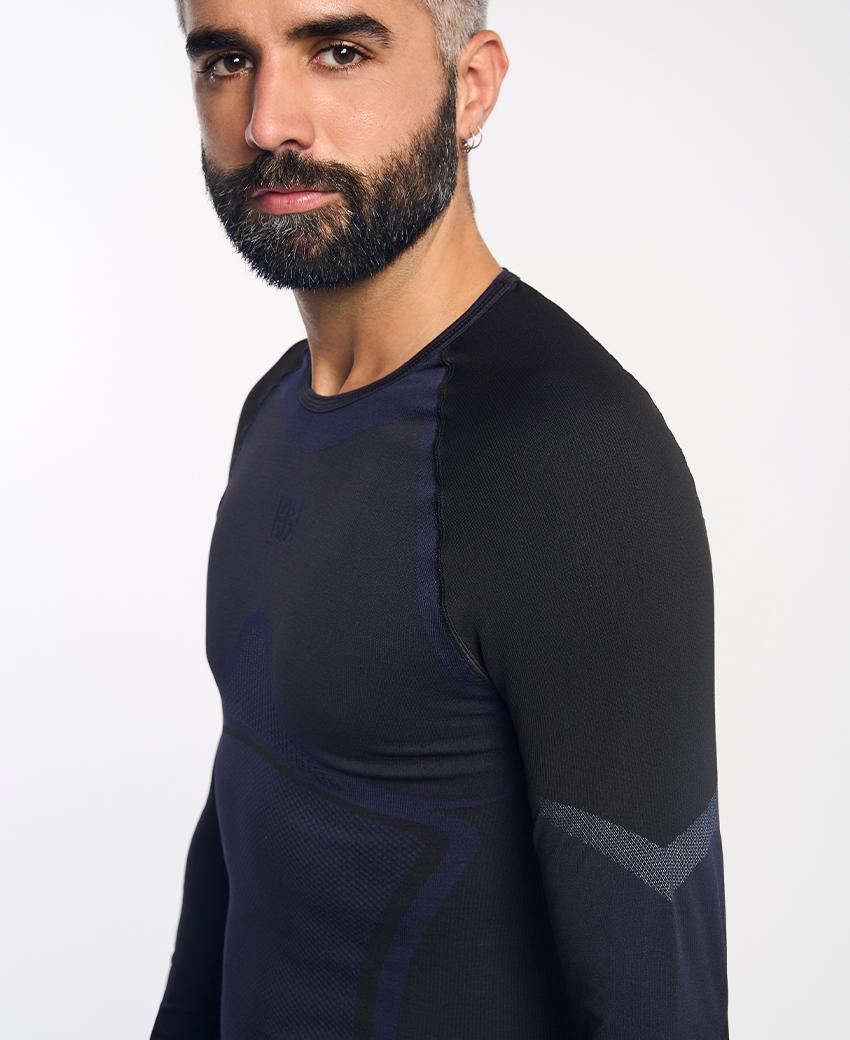 sport hg NORTH Camiseta de manga larga de doble capa negra y marino Venta caliente