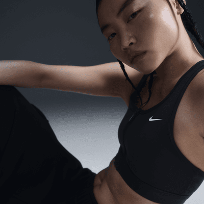 Nike Nike Swoosh Front ZipSujetador deportivo de sujeción media con almohadilla - Mujer En oferta