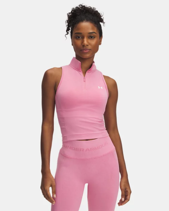 Under Armour Parte superior con cremallera de efecto lavado sin costuras ni mangas UA Vanish para mujer   En línea