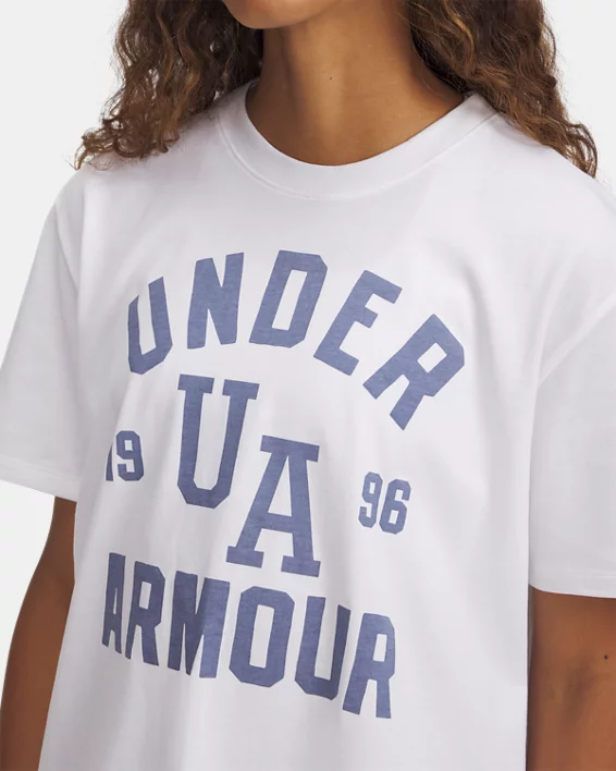 Under Armour Camiseta de manga corta UA Heavyweight Oversized Collegiate para mujer   Los más vendidos
