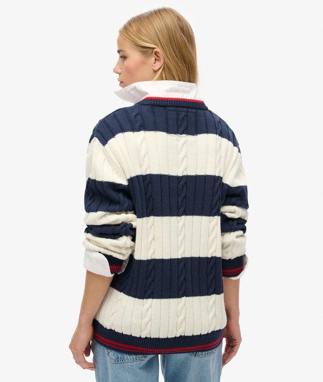 superdry Jersey a rayas extragrande de punto trenzado con cuello de pico Promoción por tiempo limitado