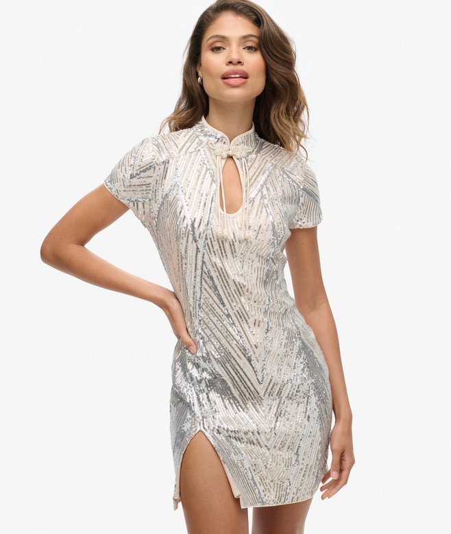 superdry Minivestido con cuello mao y lentejuelas