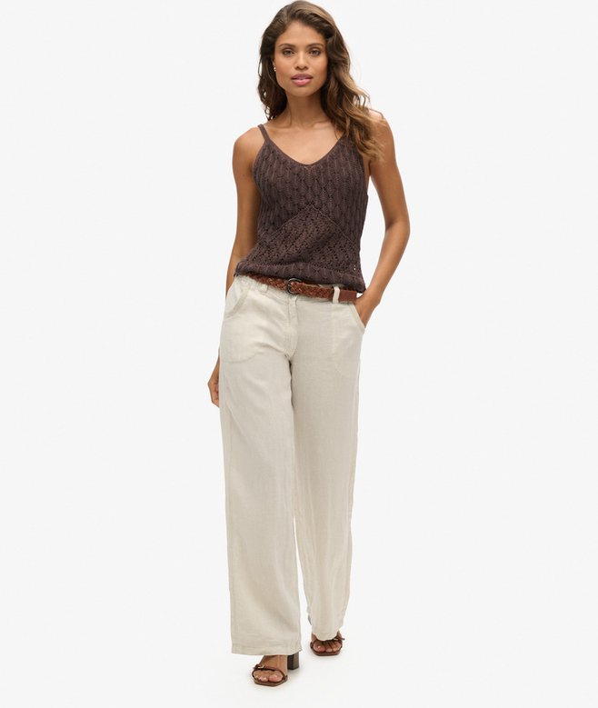 superdry Pantalones de lino de talle bajo En línea