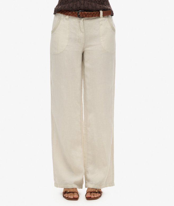 superdry Pantalones de lino de talle bajo En línea