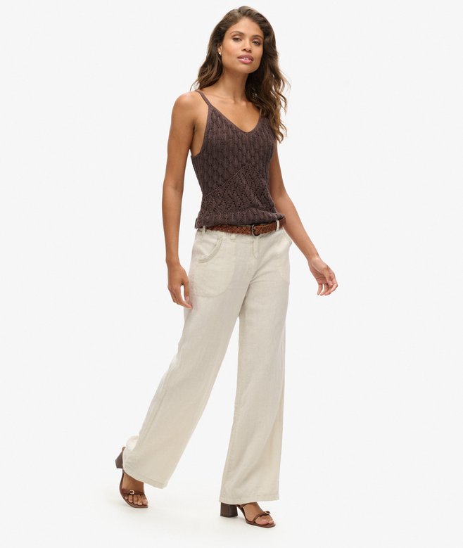superdry Pantalones de lino de talle bajo En línea