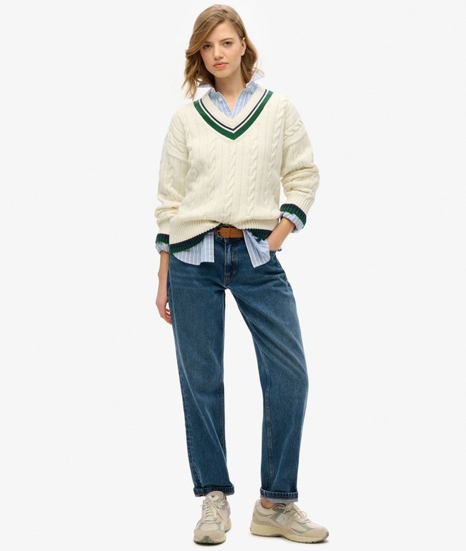 superdry Jersey extragrande de punto de cricket con cuello de pico Grandes descuentos