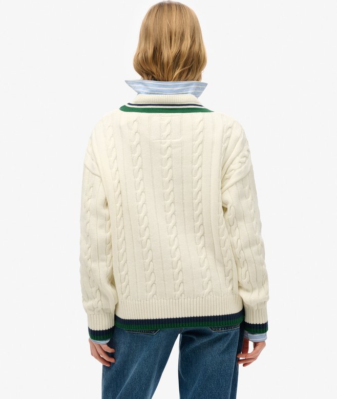 superdry Jersey extragrande de punto de cricket con cuello de pico Grandes descuentos