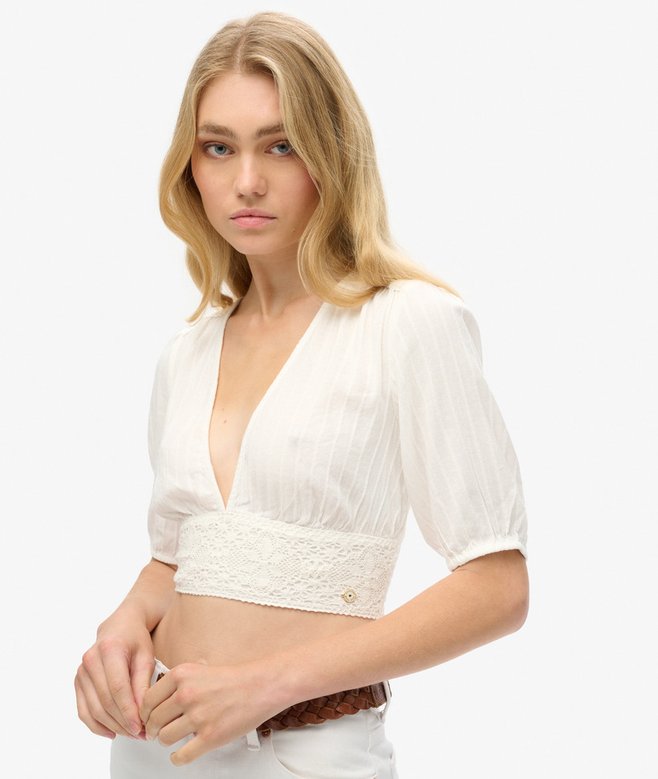 superdry Top con ribete de encaje de manga corta Ibiza Precio ultrabajo