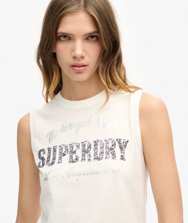superdry Camiseta ajustada sin mangas con adornos Archive Ahorra y exporta