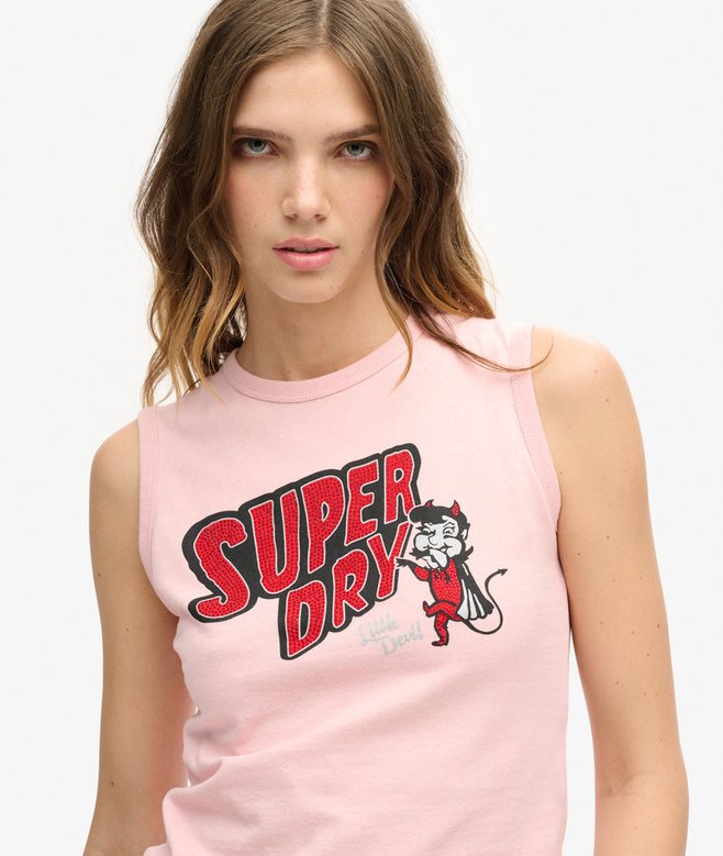 superdry Camiseta sin mangas ajustada con adornos Retro Ofertas de temporada
