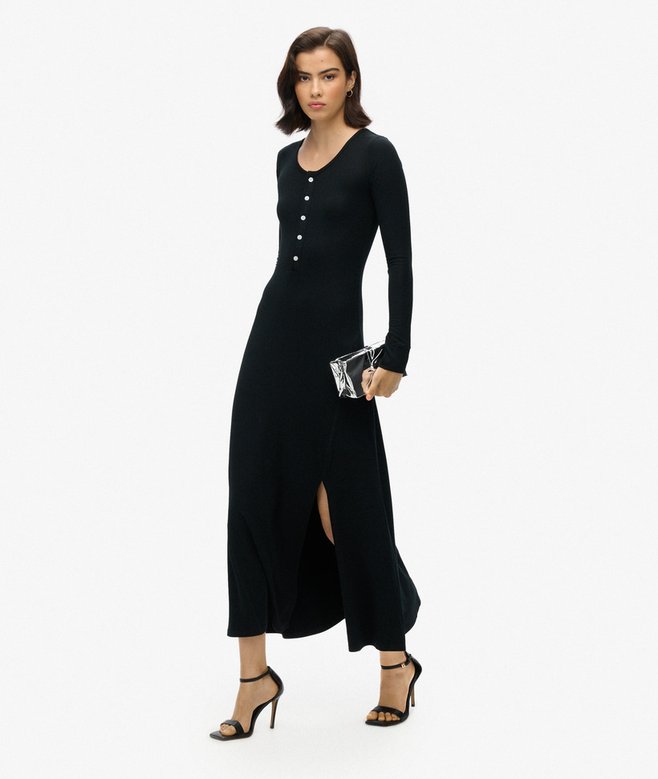 superdry Vestido midi de punto con media botonadura Ofertas especiales