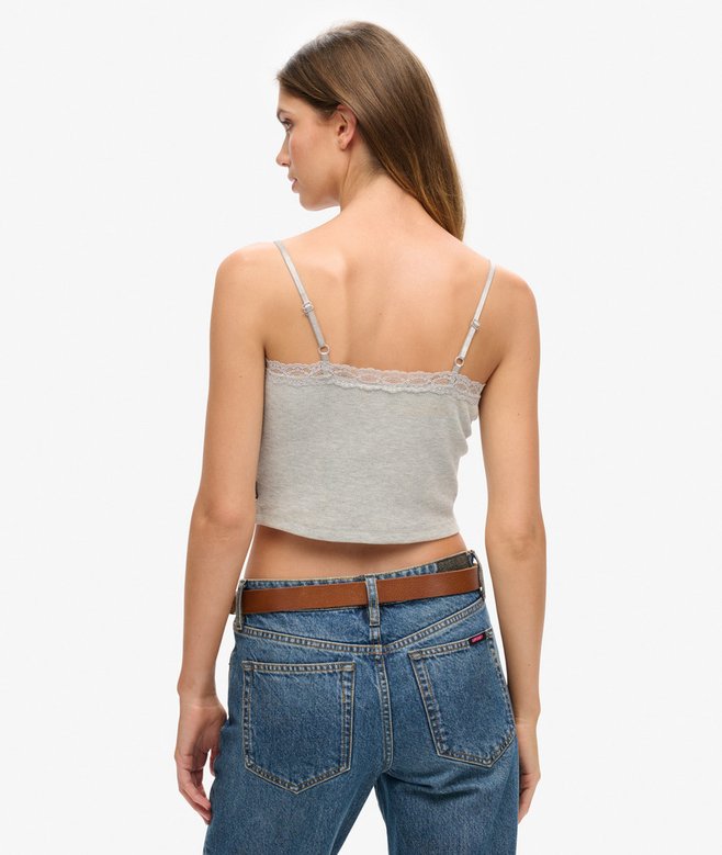 superdry Camiseta de tirantes de canalé con ribete de encaje Rebajas de fin de temporada