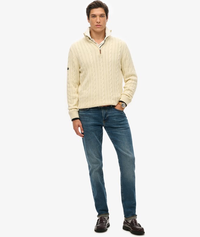 superdry Jersey clásico de punto trenzado de algodón con media cremallera Rebajas de fin de temporada